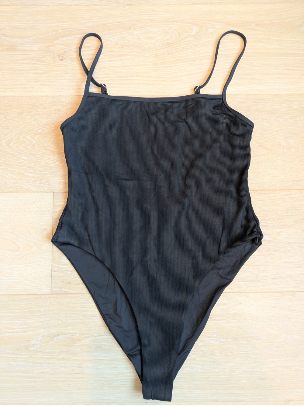 l*space Black Ribbed Square-Neck One-Piece